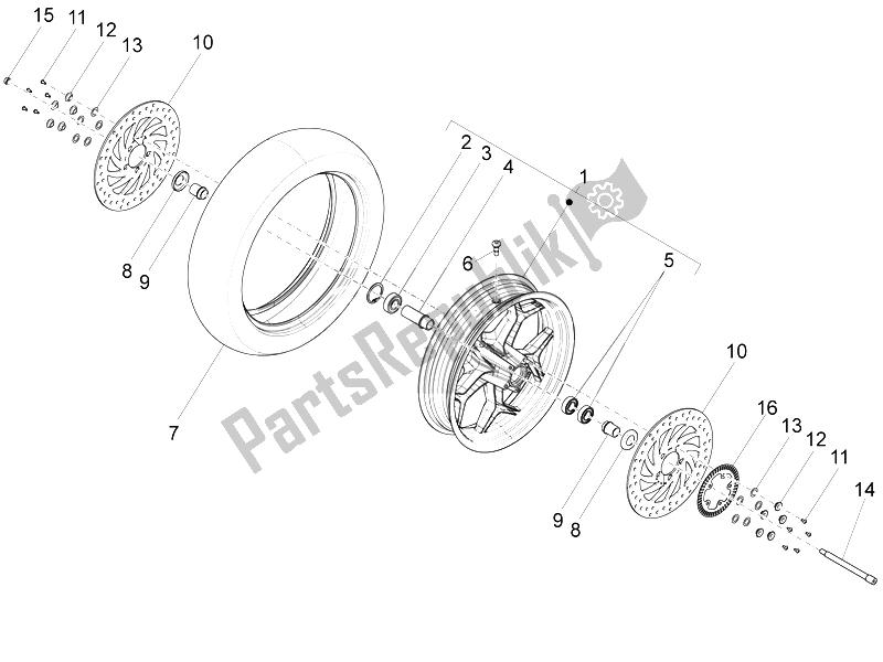 All parts for the Front Wheel of the Piaggio X 10 125 4T 4V I E E3 2012