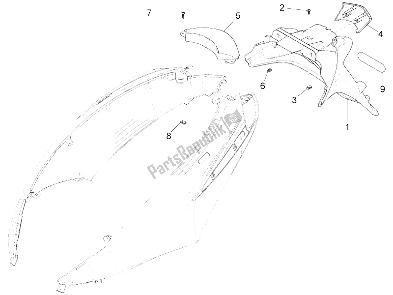 Todas as partes de Tampa Traseira - Proteção Contra Respingos do Piaggio FLY 150 4T E2 E3 Vietnam 2012