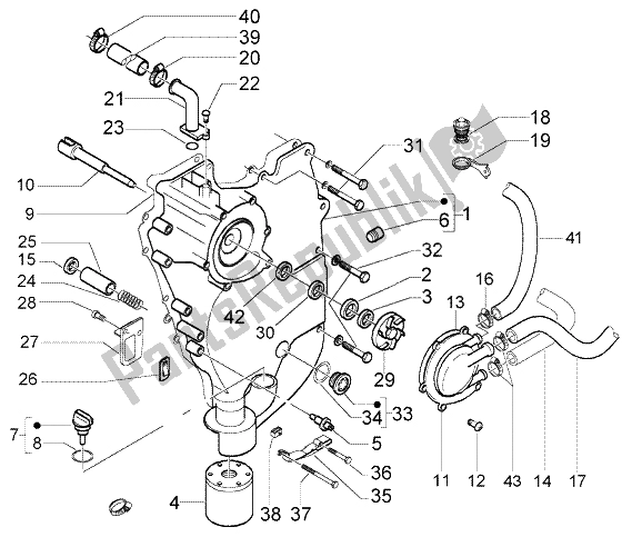 All parts for the Flywheel Cover-oil Filter of the Piaggio X9 500 Evolution ABS 2004