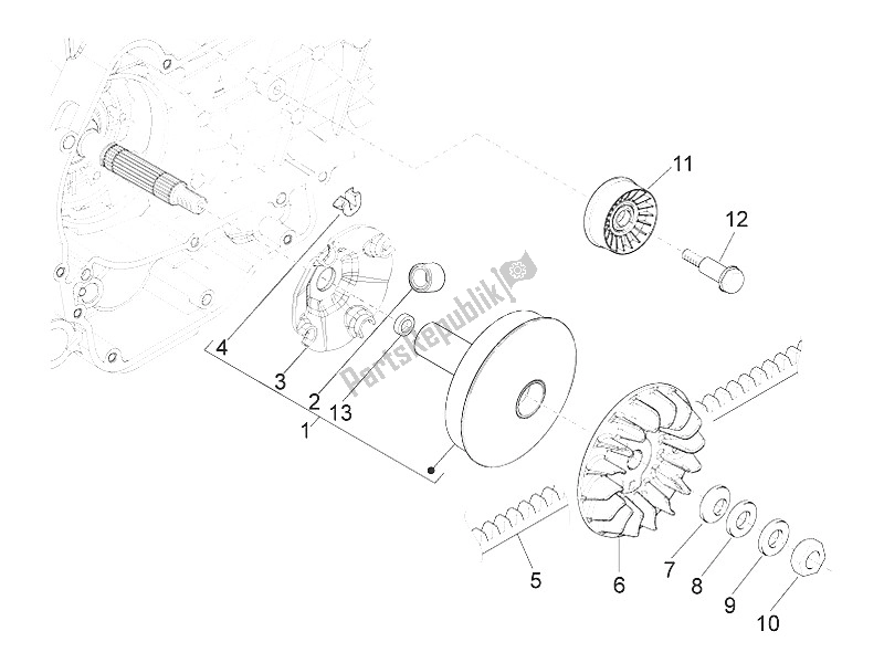 All parts for the Driving Pulley of the Piaggio MP3 400 RL Touring 2011