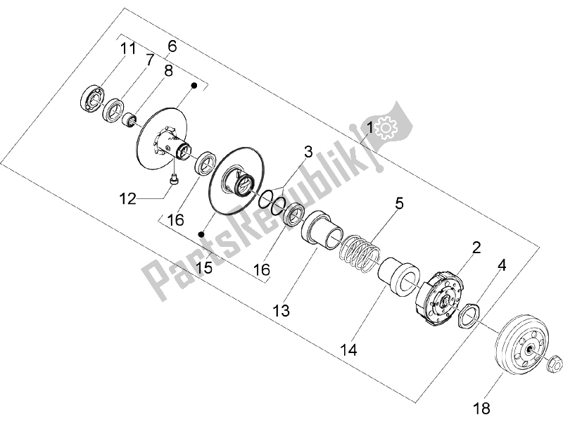 All parts for the Driven Pulley of the Piaggio Liberty 50 2T 2006