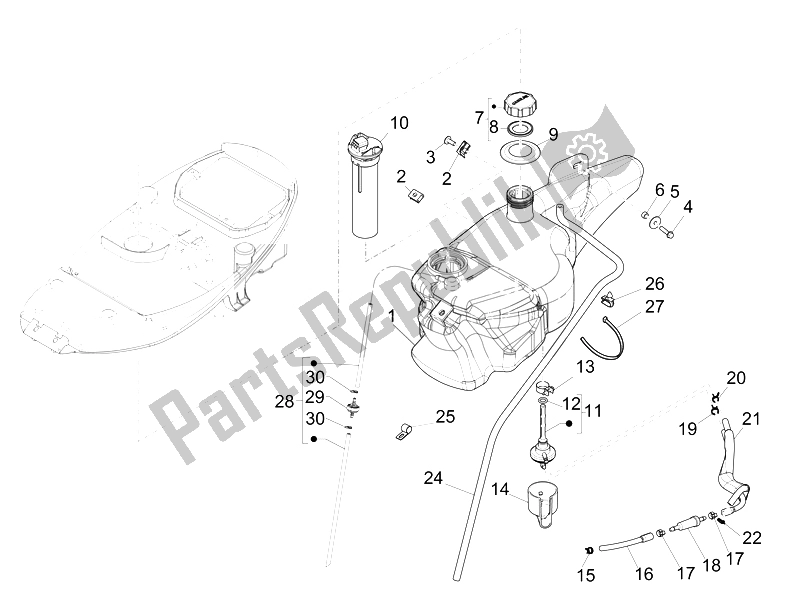 Toutes les pièces pour le Réservoir D'essence du Piaggio Liberty 50 4T Delivery 2010