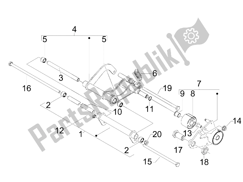 All parts for the Swinging Arm of the Piaggio BV 250 Tourer USA 2008