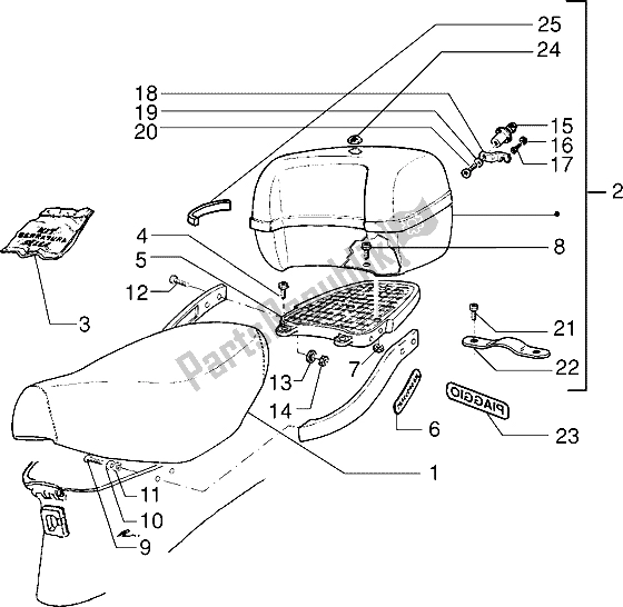 Alle onderdelen voor de Zadel Achterdrager van de Piaggio Free FL 50 1995