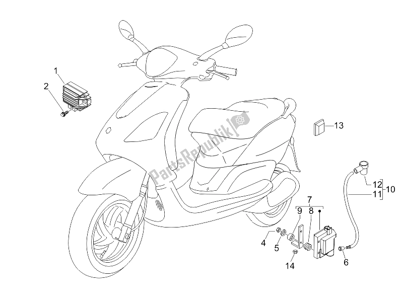 All parts for the Voltage Regulators - Electronic Control Units (ecu) - H. T. Coil of the Piaggio FLY 50 2T 25 KMH B NL 2005