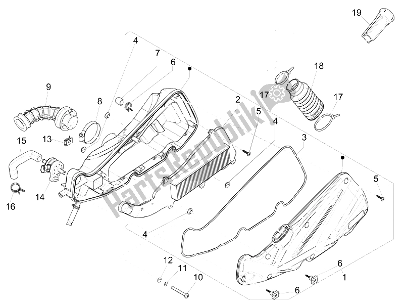 Toutes les pièces pour le Filtre à Air du Piaggio Liberty 50 Iget 4T 3V Emea 2015