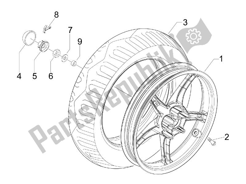 All parts for the Rear Wheel of the Piaggio FLY 150 4T USA 2007