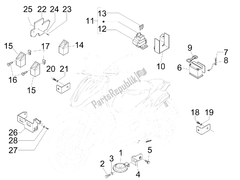 All parts for the Remote Control Switches - Battery - Horn of the Piaggio BV 500 Tourer USA 2008