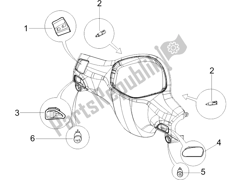 Toutes les pièces pour le Sélecteurs - Interrupteurs - Boutons du Piaggio Liberty 125 4T E3 UK 2006