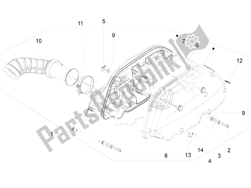 All parts for the Air Filter of the Piaggio FLY 150 4T USA 2007