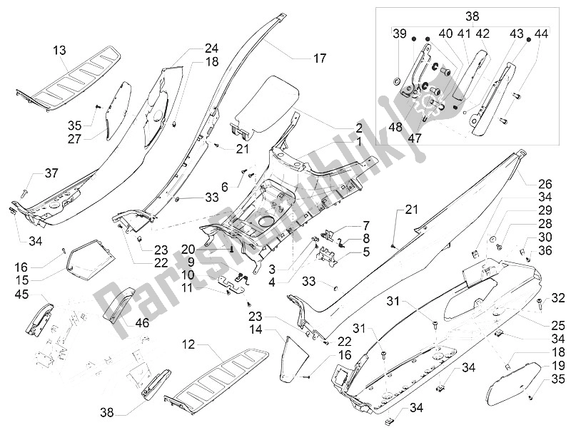 Todas las partes para Cubierta Central - Reposapiés de Piaggio MP3 300 IE E4 LT Business Sport ABS EU 2016