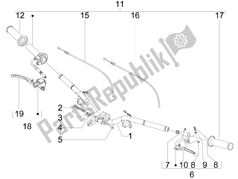 All parts for the Handlebars - Master Cil. Of the Piaggio Liberty 150 4T Sport E3 2008