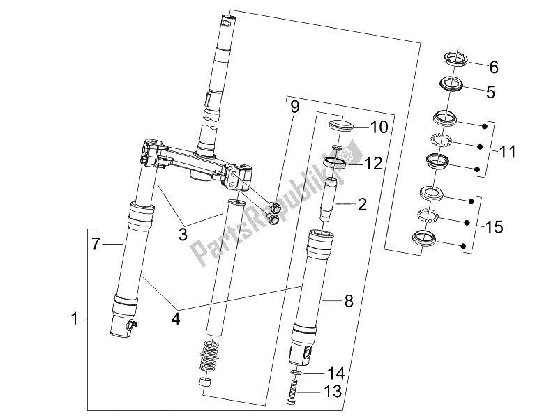 All parts for the Fork/steering Tube - Steering Bearing Unit (2) of the Piaggio FLY 50 4T USA 2007