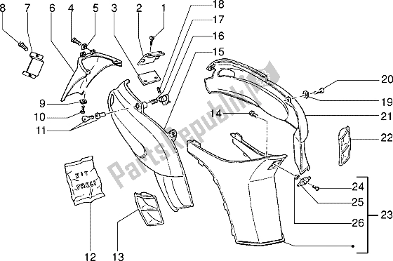 All parts for the Side Covers of the Piaggio NTT 50 1995