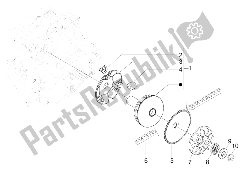 All parts for the Driving Pulley of the Piaggio Liberty 50 2T 2008