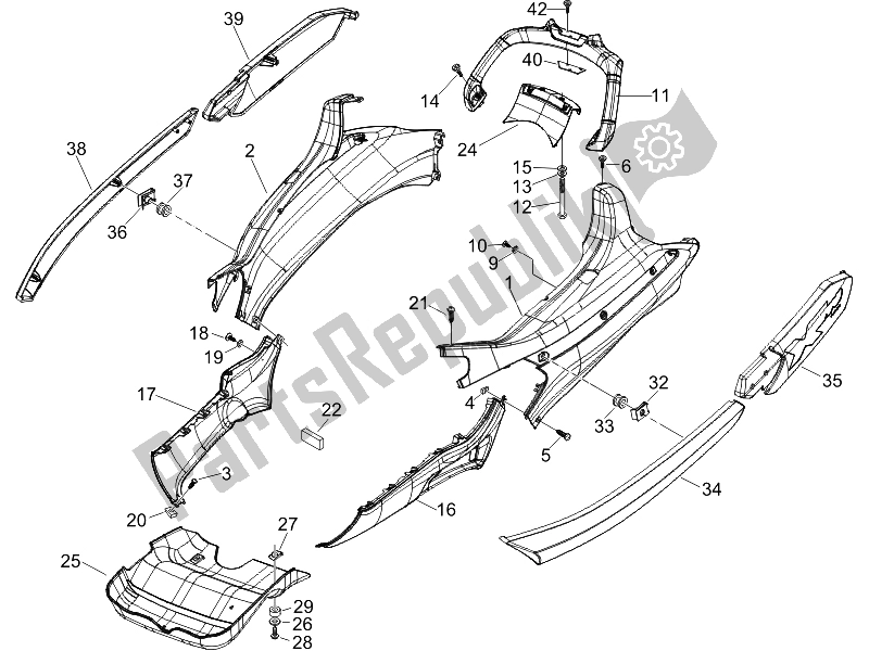 Tutte le parti per il Coperchio Laterale - Spoiler del Piaggio X EVO 250 Euro 3 UK 2007