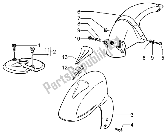 Toutes les pièces pour le Garde-boue Avant Et Arrière du Piaggio NRG MC3 DD 50 2002