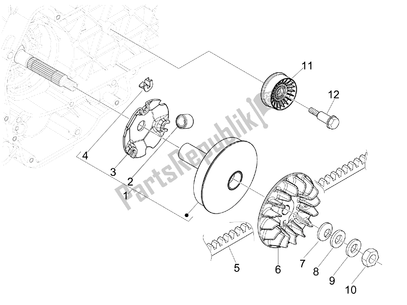 All parts for the Driving Pulley of the Piaggio BV 250 USA 2007