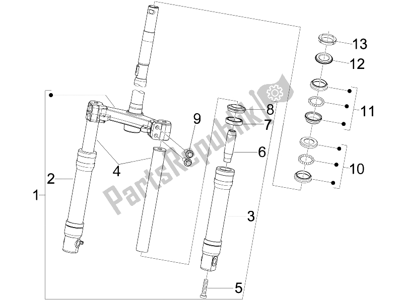 Toutes les pièces pour le Fourche / Tube De Direction - Palier De Direction du Piaggio FLY 150 4T E3 2008