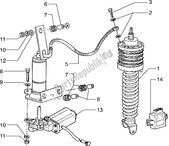 All parts for the Automatically Adjustable Rear Damper of the Piaggio Hexagon 125 1996