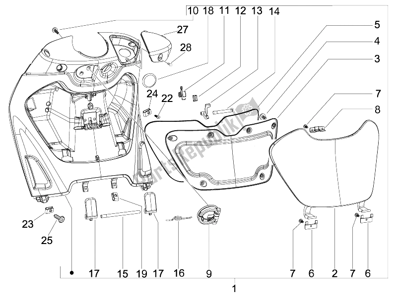 All parts for the Front Glove-box - Knee-guard Panel of the Piaggio Beverly 125 Sport E3 2007