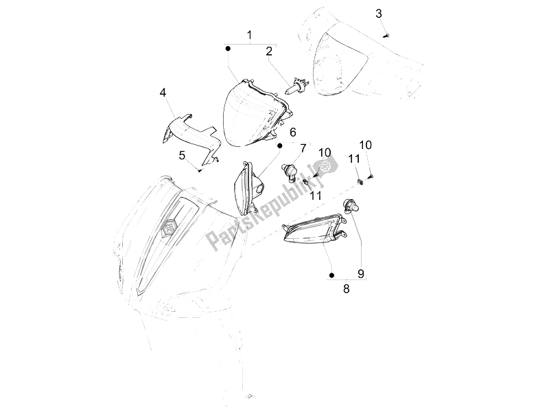 All parts for the Front Headlamps - Turn Signal Lamps of the Piaggio Liberty 50 Iget 4T 3V EU 2015