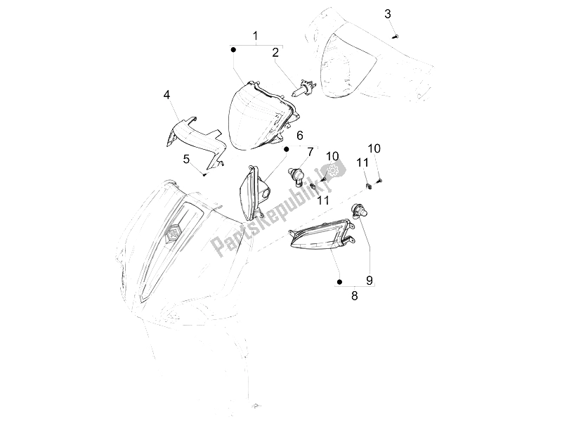 Alle onderdelen voor de Koplampen - Richtingaanwijzers van de Piaggio Liberty 50 Iget 4T 3V EU 2015
