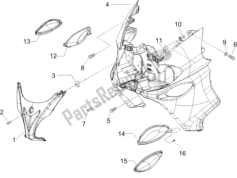 Toutes les pièces pour le Bouclier Avant du Piaggio X9 125 Evolution Powered 2005