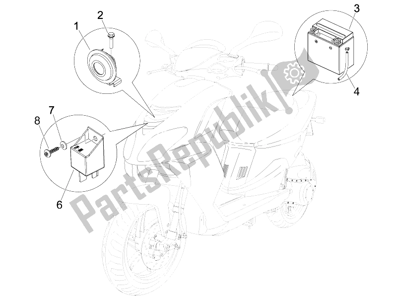 Toutes les pièces pour le Télécommandes - Batterie - Klaxon du Piaggio NRG Power DD Serie Speciale 50 2007