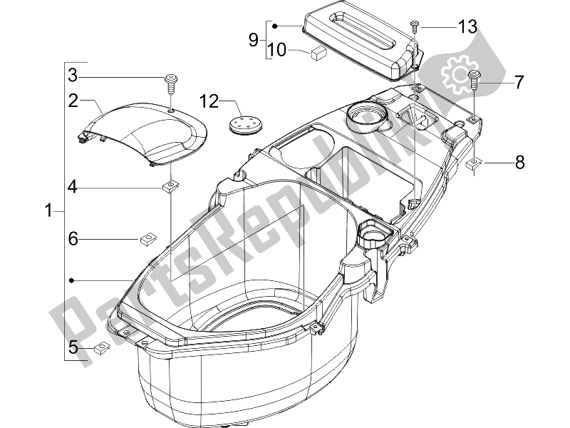 Toutes les pièces pour le Logement De Casque - Sous La Selle du Piaggio FLY 125 4T 2006