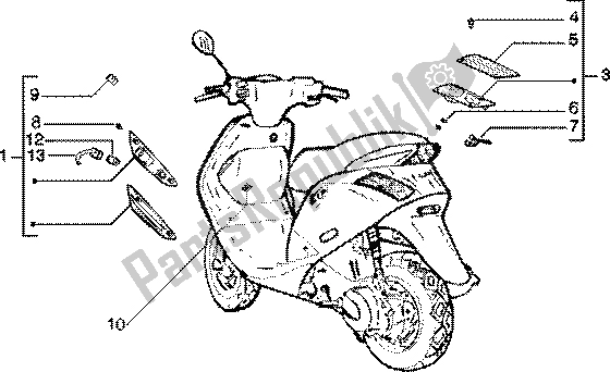 Alle onderdelen voor de Knipperlicht Voor En Achter van de Piaggio ZIP 125 4T 2000