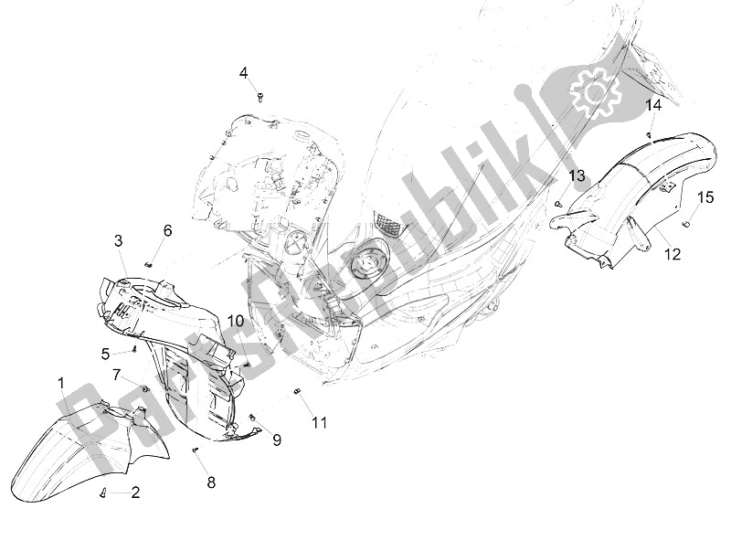Toutes les pièces pour le Logement De Roue - Garde-boue du Piaggio Medley 150 4T IE ABS Asia 2016