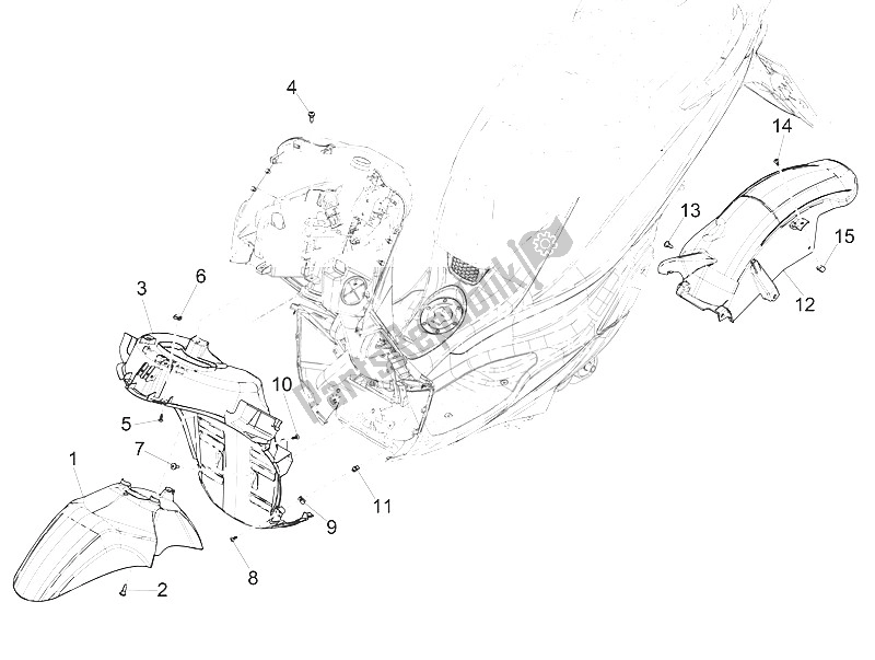 Todas las partes para Carcasa De La Rueda - Guardabarros de Piaggio Medley 150 4T IE ABS EU 2016