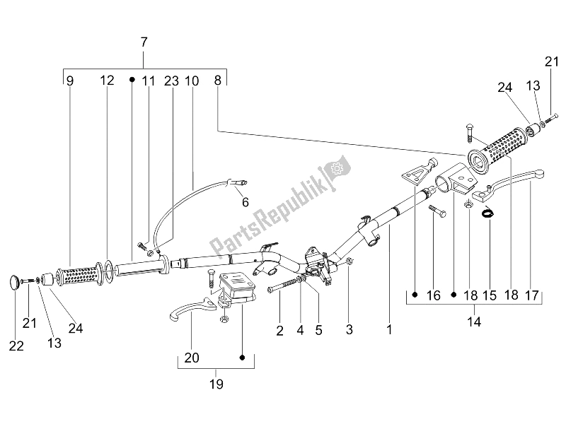 All parts for the Handlebars - Master Cil. Of the Piaggio Liberty 50 4T PTT B NL 2006