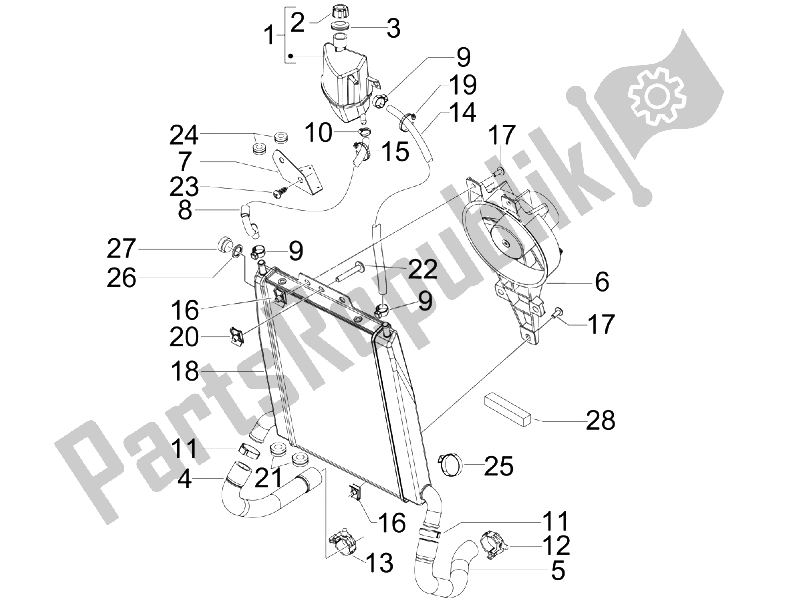 All parts for the Cooling System of the Piaggio X7 125 IE Euro 3 2009