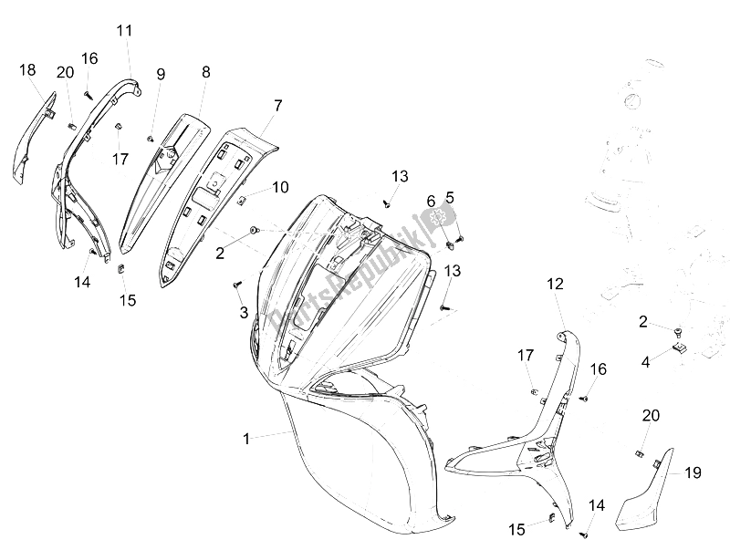 Toutes les pièces pour le Bouclier Avant du Piaggio Liberty 125 Iget 4T 3V IE ABS EU 2015