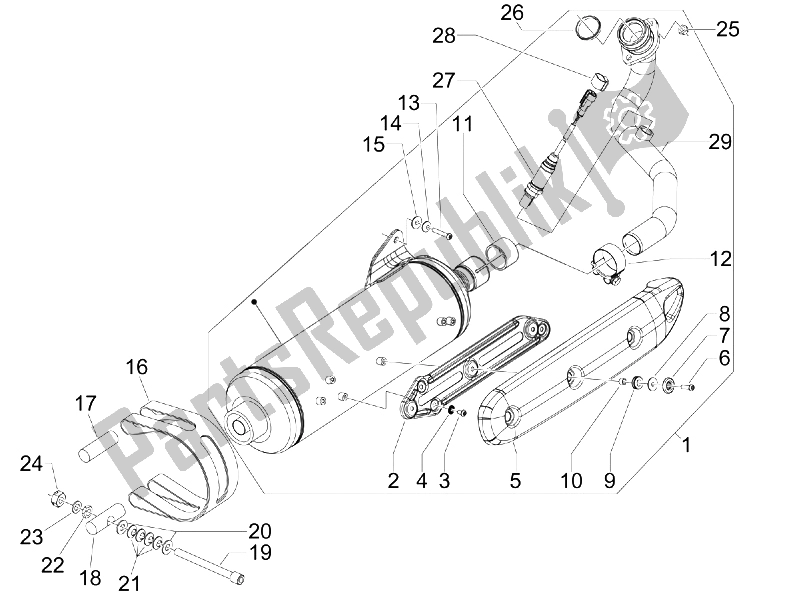 Toutes les pièces pour le Silencieux du Piaggio MP3 400 IE LT Sport 2008