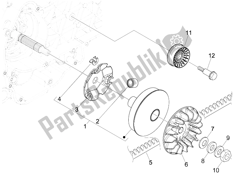 All parts for the Driving Pulley of the Piaggio BV 250 Tourer USA 2008