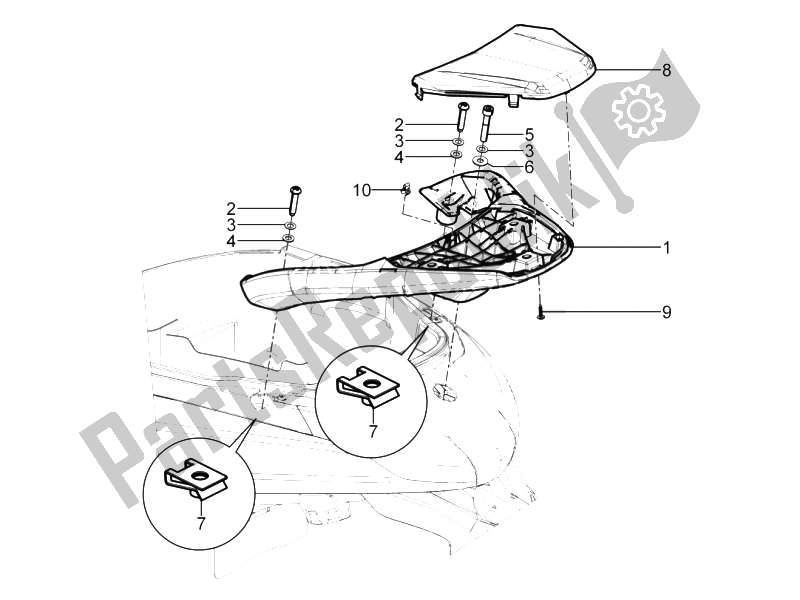 Todas las partes para Portaequipajes Trasero de Piaggio BV 350 4T 4V IE E3 USA CA 2012