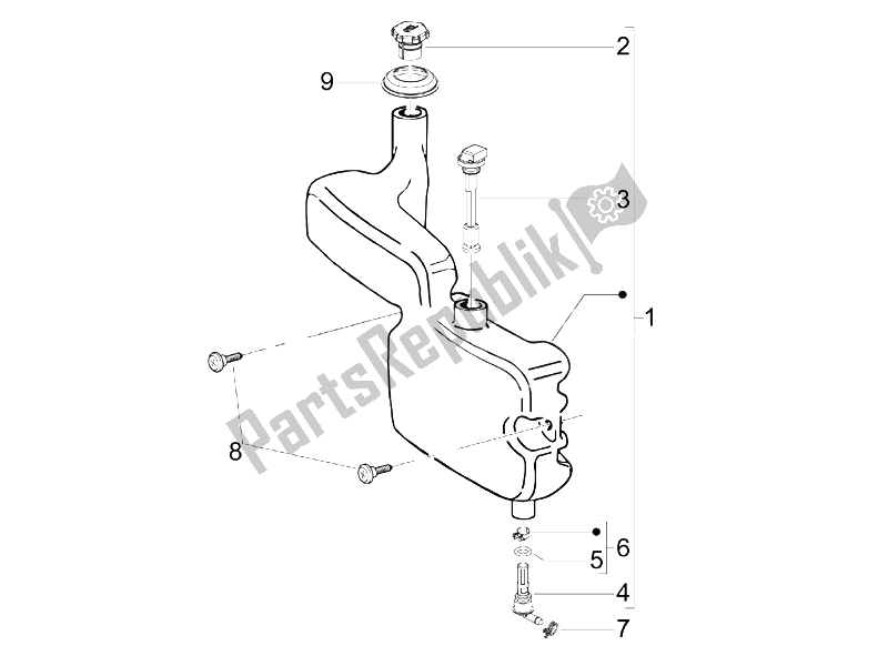 All parts for the Oil Tank of the Piaggio Typhoon 50 UK 2006