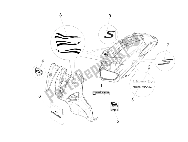 All parts for the Plates - Emblems of the Piaggio Liberty 125 4T 3V IE E3 Vietnam 2014
