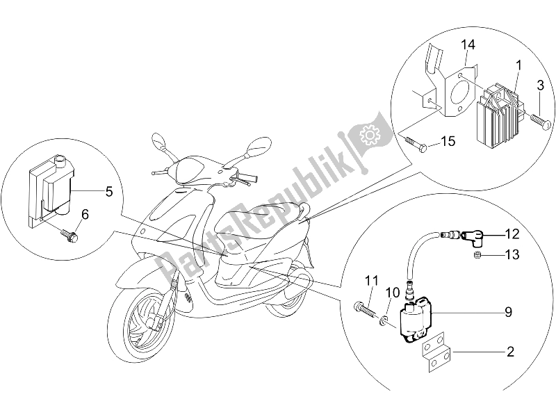 Todas las partes para Reguladores De Voltaje - Unidades De Control Electrónico (ecu) - H. T. Bobina de Piaggio FLY 150 4T 2006