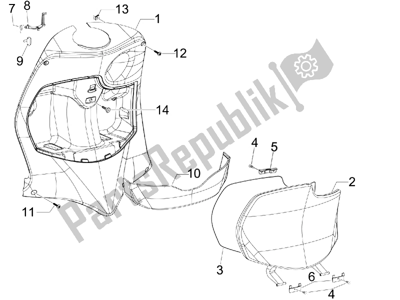 Todas las partes para Guantera Frontal - Panel De Rodilleras de Piaggio FLY 50 4T USA 2007