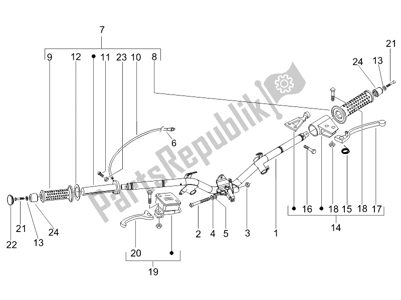 All parts for the Handlebars - Master Cil. Of the Piaggio Liberty 50 4T PTT D 2007