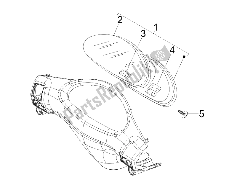 All parts for the Speedometer Kms.-handlebar Covers of the Piaggio FLY 125 4T 2004