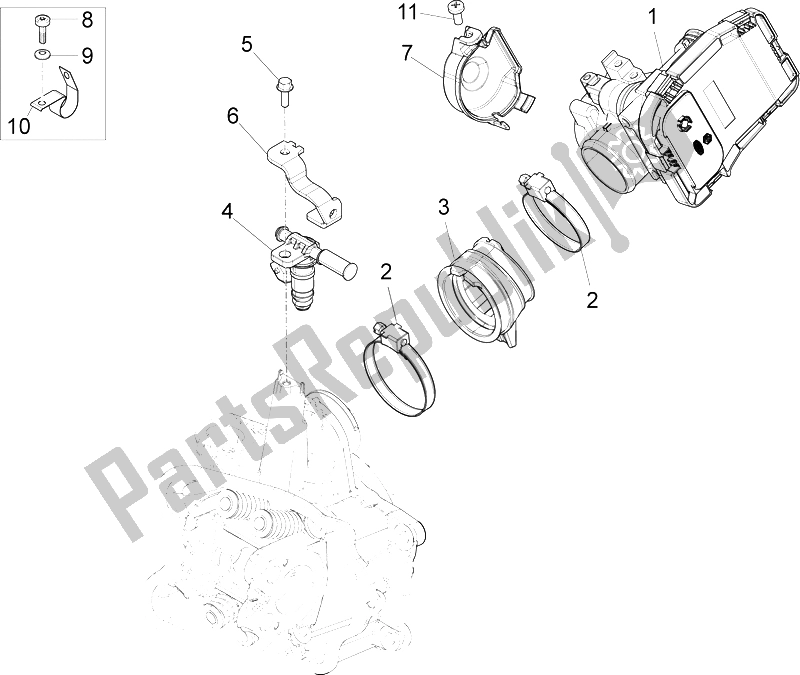 Tutte le parti per il Corpo Farfallato - Iniettore - Raccordo del Piaggio X 10 350 4T 4V I E E3 2012
