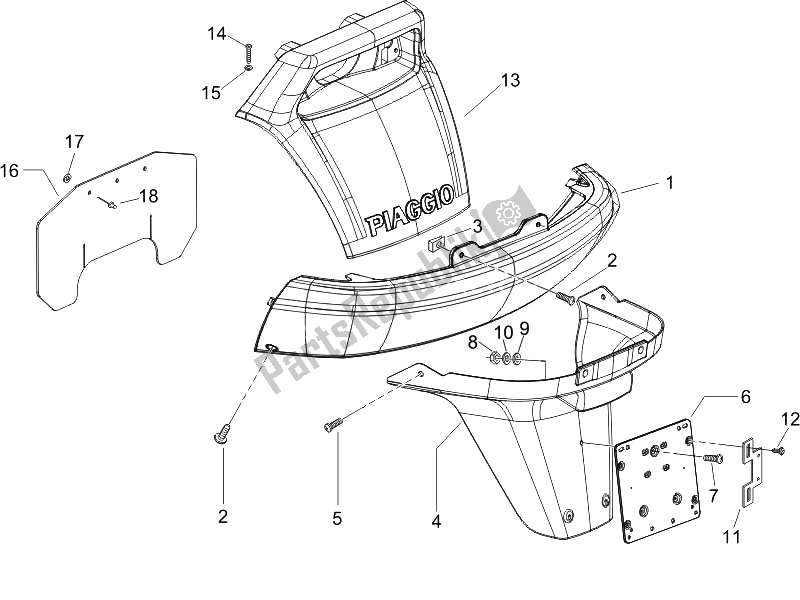 Todas las partes para Cubierta Trasera - Protector Contra Salpicaduras de Piaggio X9 125 Evolution Euro 3 2007