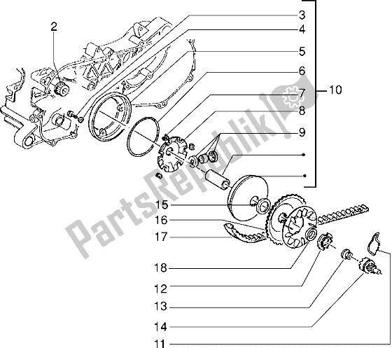Alle onderdelen voor de Aandrijfpoelie van de Piaggio Skipper 125 1998