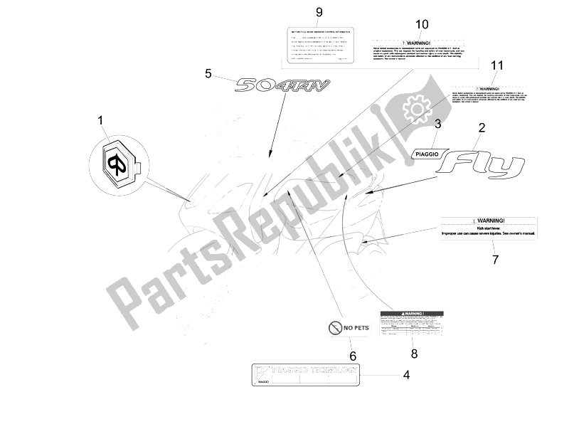 Alle onderdelen voor de Borden - Emblemen van de Piaggio FLY 50 4T 4V USA 1 2014