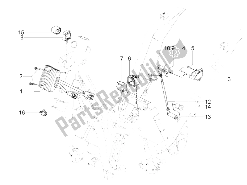 Alle onderdelen voor de Spanningsregelaars - Elektronische Regeleenheden (ecu) - H. T. Spoel van de Piaggio BV 350 4T 4V IE E3 ABS USA 2015